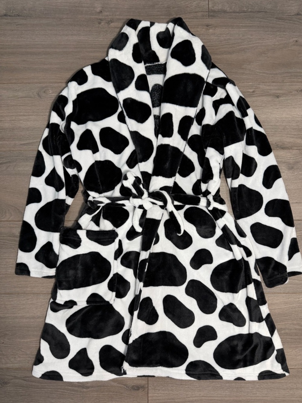 SOLD - Black & White Cow Print Plush Robe